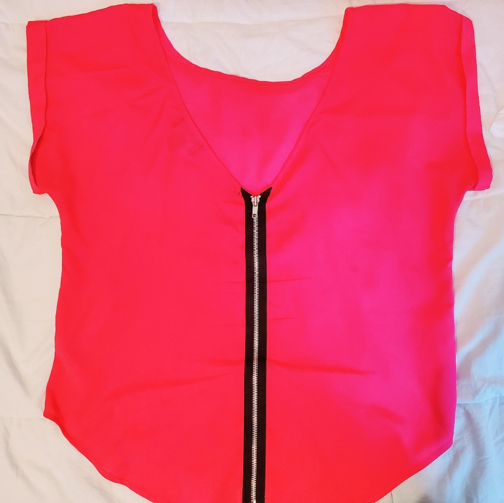 Hot Pink Zip Up Blouse